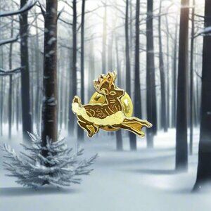 Prancing Reindeer Mini Enamel Brooch Pin Vintage